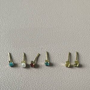 NEW STUDS Set of Gold Micro Stud Flat Back Earrings with Multicolor Stones